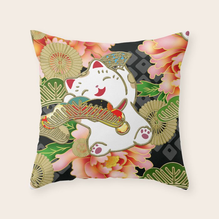 Japanese Maneki Neko lucky cat Pattern 001 Throw Pillow Gallery Image 6