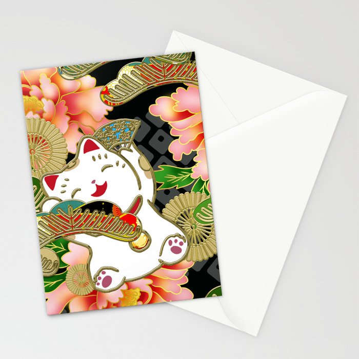 Japanese Maneki Neko lucky cat Pattern 001 Stationery Card Gallery Image 2