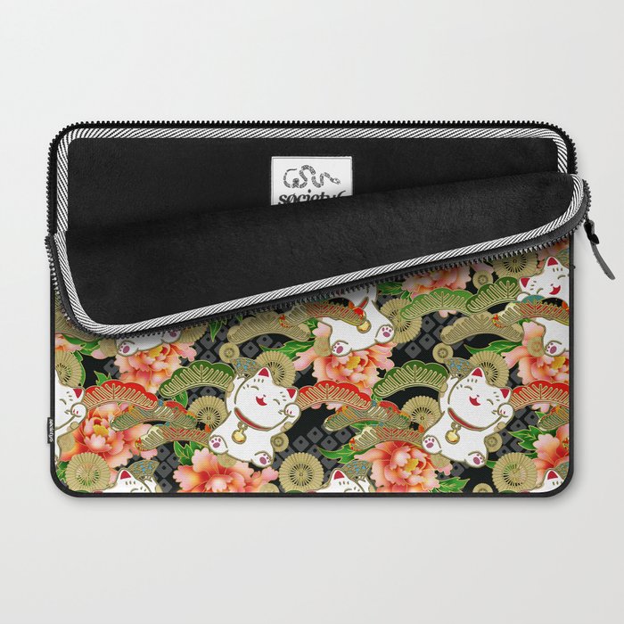Japanese Maneki Neko lucky cat Pattern 001 Laptop Sleeve Gallery Image 2