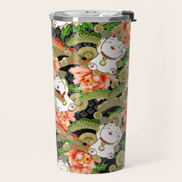 Japanese Maneki Neko lucky cat Pattern 001 Travel Mug Gallery Image 2