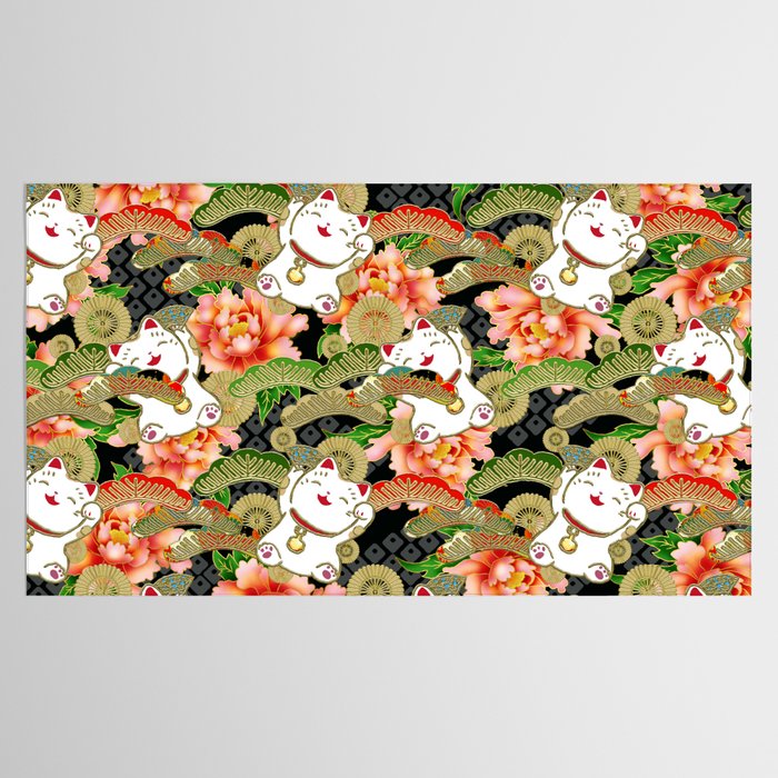 Japanese Maneki Neko lucky cat Pattern 001 Tablecloth Gallery Image 2