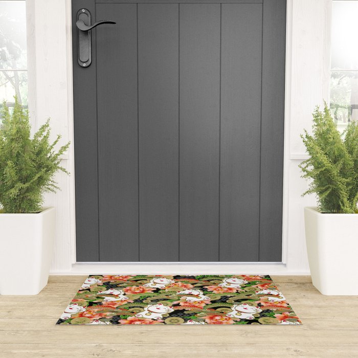 Japanese Maneki Neko lucky cat Pattern 001 Welcome Mat Gallery Image 3
