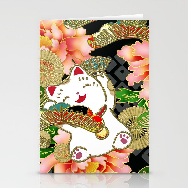 Japanese Maneki Neko lucky cat Pattern 001 Stationery Card Gallery Image 1