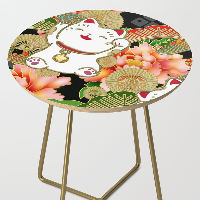 Japanese Maneki Neko lucky cat Pattern 001 Side Table Gallery Image 2
