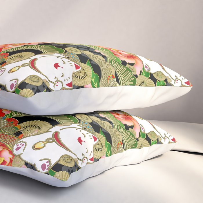 Japanese Maneki Neko lucky cat Pattern 001 Pillow Sham Gallery Image 3