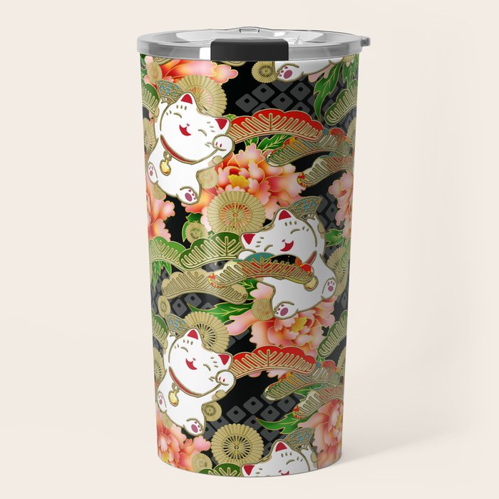 Japanese Maneki Neko lucky cat Pattern 001 Travel Mug Gallery Image 1