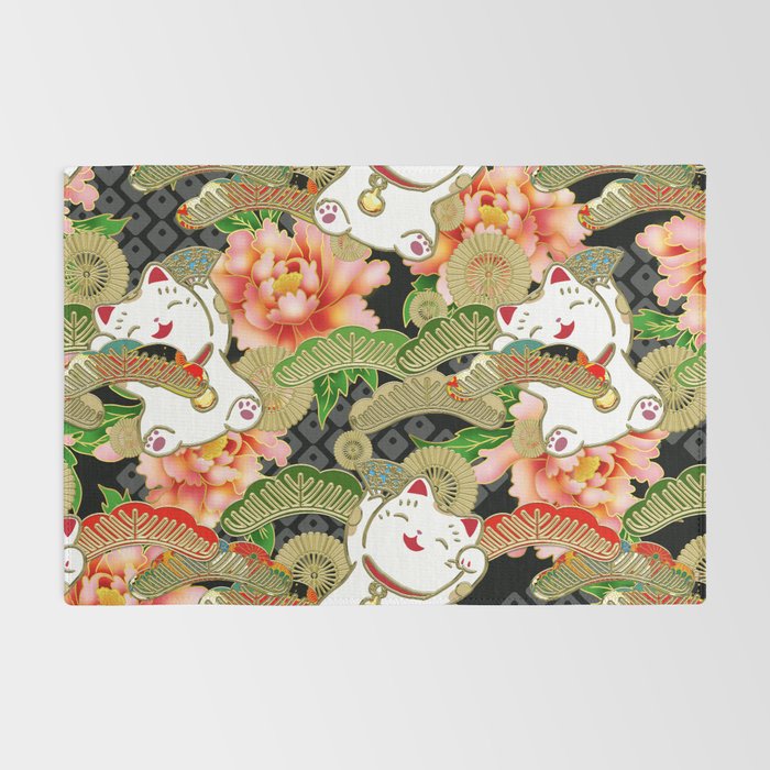Japanese Maneki Neko lucky cat Pattern 001 Rug Gallery Image 2