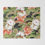 Japanese Maneki Neko lucky cat Pattern 001 Throw Blanket Gallery Image 2