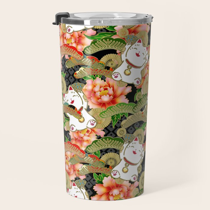 Japanese Maneki Neko lucky cat Pattern 001 Travel Mug Gallery Image 3