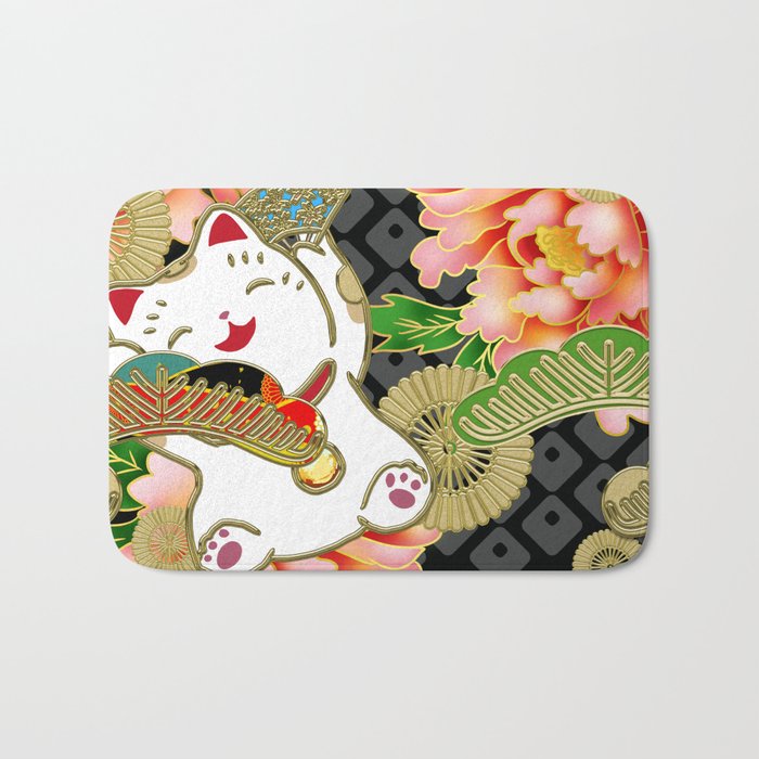 Japanese Maneki Neko lucky cat Pattern 001 Bath Mat Gallery Image 1