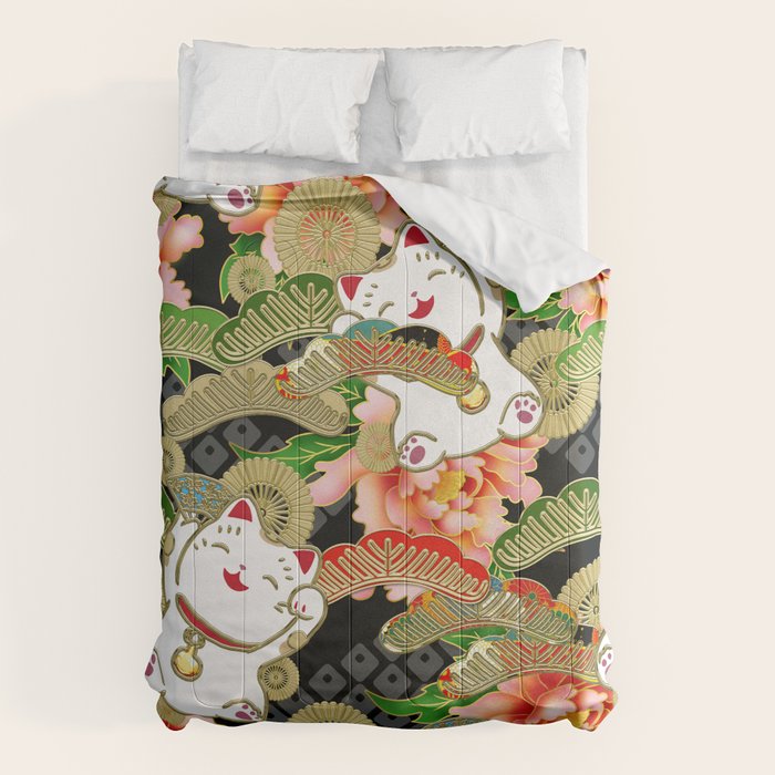 Japanese Maneki Neko lucky cat Pattern 001 Comforter Gallery Image 6