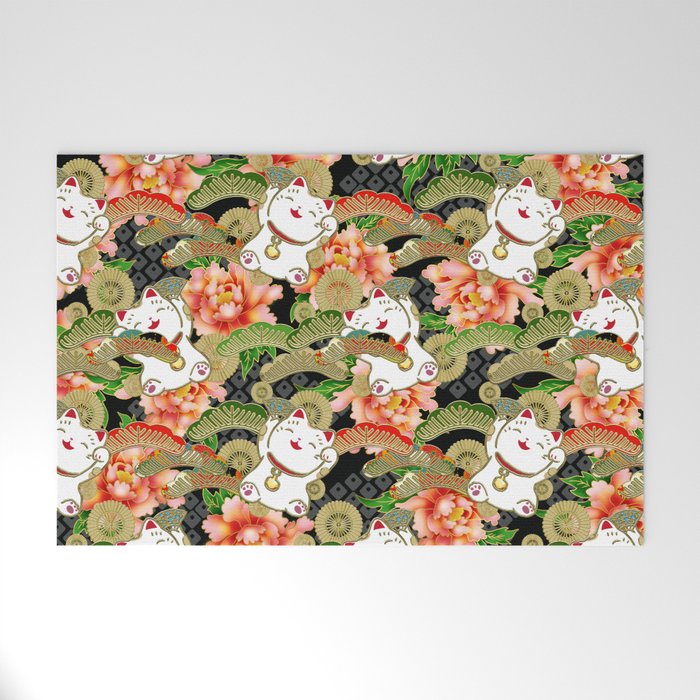 Japanese Maneki Neko lucky cat Pattern 001 Welcome Mat Gallery Image 1