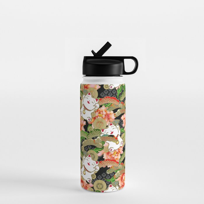 Japanese Maneki Neko lucky cat Pattern 001 Water Bottle Gallery Image 1