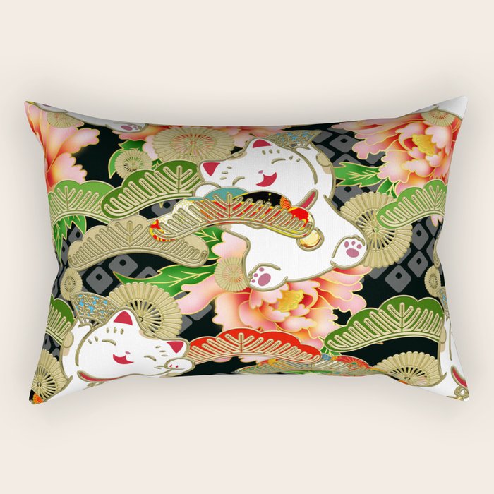 Japanese Maneki Neko lucky cat Pattern 001 Rectangular Pillow Gallery Image 2