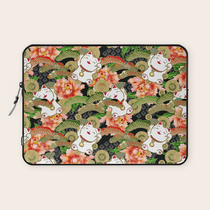 Japanese Maneki Neko lucky cat Pattern 001 Laptop Sleeve Gallery Image 1