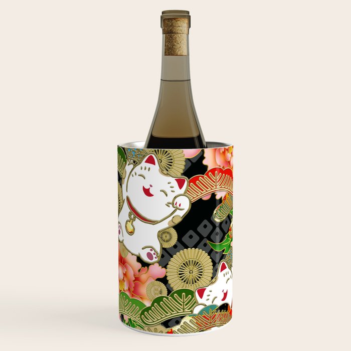 Japanese Maneki Neko lucky cat Pattern 001 Wine Chiller Gallery Image 1
