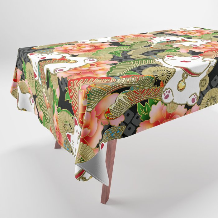 Japanese Maneki Neko lucky cat Pattern 001 Tablecloth Gallery Image 1