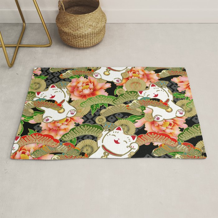 Japanese Maneki Neko lucky cat Pattern 001 Rug Gallery Image 1