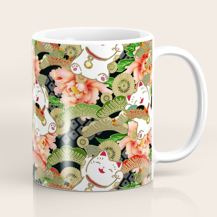 Japanese Maneki Neko lucky cat Pattern 001 Coffee Mug Gallery Image 1