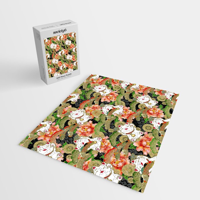 Japanese Maneki Neko lucky cat Pattern 001 Jigsaw Puzzle Gallery Image 2