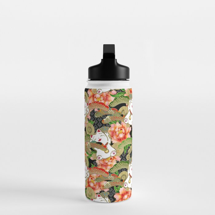 Japanese Maneki Neko lucky cat Pattern 001 Water Bottle Gallery Image 3
