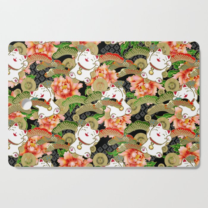 Japanese Maneki Neko lucky cat Pattern 001 Cutting Board Gallery Image 1