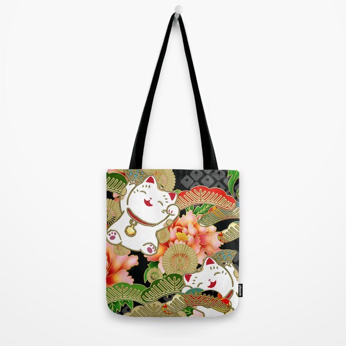 Japanese Maneki Neko lucky cat Pattern 001 Tote Bag Gallery Image 2