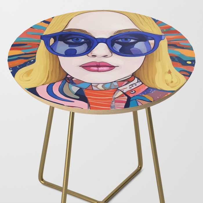 Speed Through, Retro Girl Woman Superpower Magic, Fashion Sunburst Blonde Female, Feminism Colorful Illustration Eclectic Bohemian Maximalism Side Table Gallery Image 2