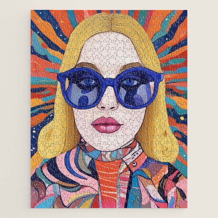 Speed Through, Retro Girl Woman Superpower Magic, Fashion Sunburst Blonde Female, Feminism Colorful Illustration Eclectic Bohemian Maximalism Jigsaw Puzzle Gallery Image 1