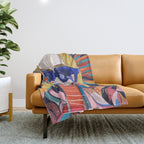 Speed Through, Retro Girl Woman Superpower Magic, Fashion Sunburst Blonde Female, Feminism Colorful Illustration Eclectic Bohemian Maximalism Throw Blanket Gallery Image 1