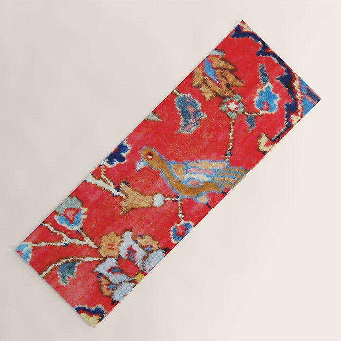 Antique Persian Tabriz Carpet Print With Bird Yoga Mat Gallery Image 1