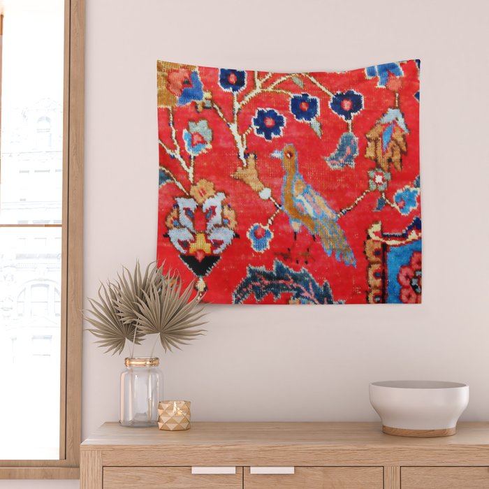 Antique Persian Tabriz Carpet Print With Bird Wall Tapestry Gallery Image 2
