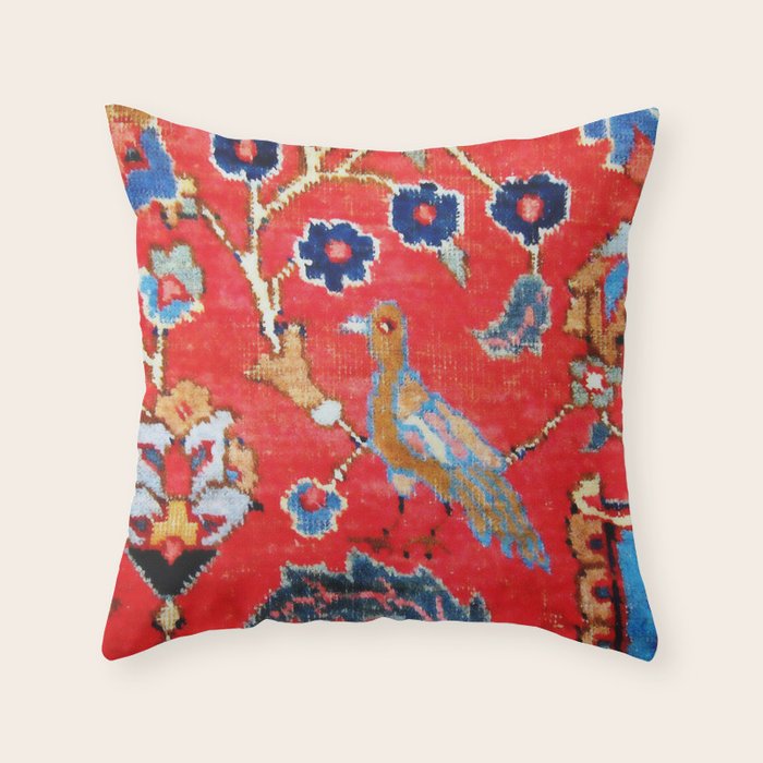 Antique Persian Tabriz Carpet Print With Bird Throw Pillow Gallery Image 6
