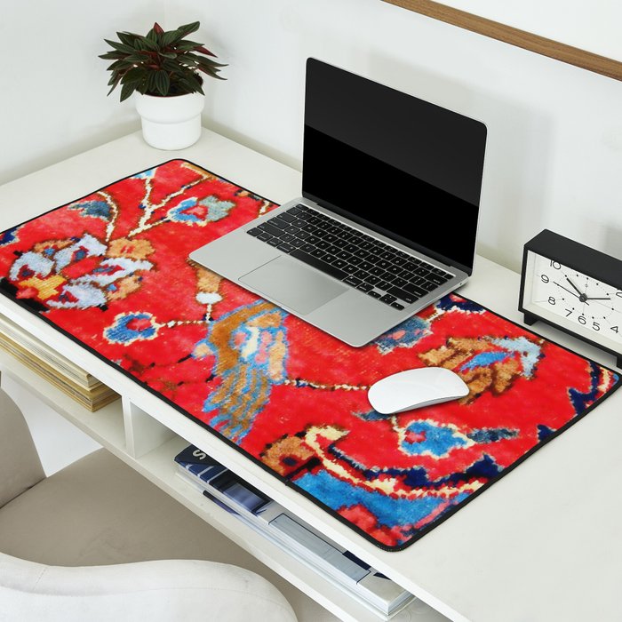 Antique Persian Tabriz Carpet Print With Bird Desk Mat Gallery Image 2
