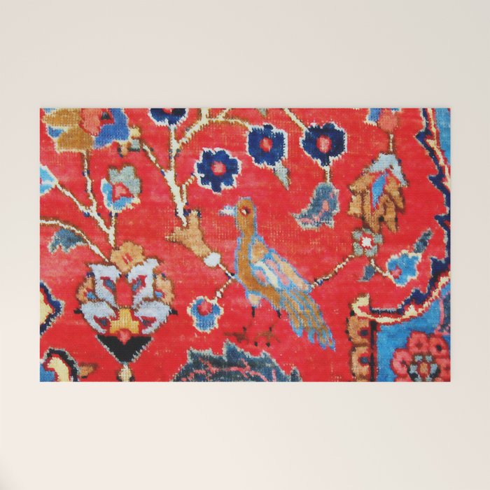 Antique Persian Tabriz Carpet Print With Bird Welcome Mat Gallery Image 1