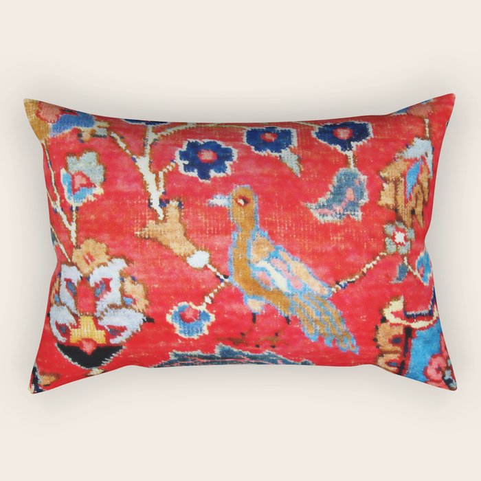 Antique Persian Tabriz Carpet Print With Bird Rectangular Pillow Gallery Image 2
