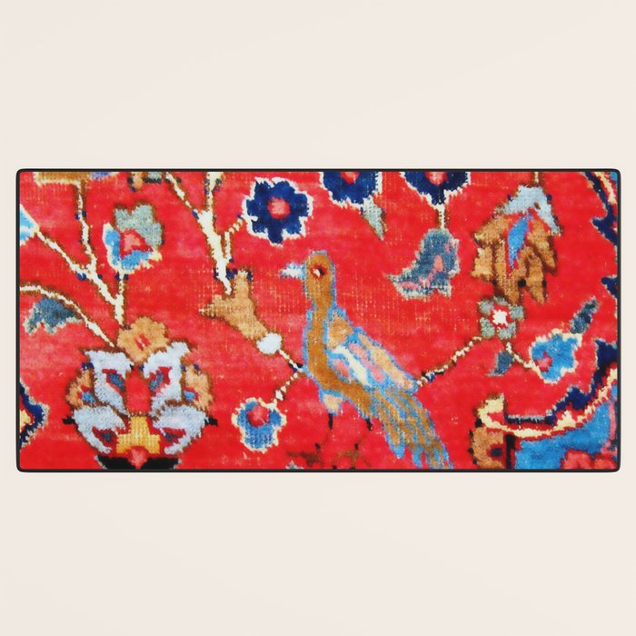 Antique Persian Tabriz Carpet Print With Bird Desk Mat Gallery Image 3