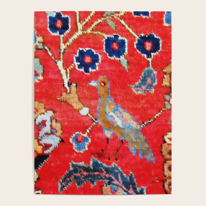 Antique Persian Tabriz Carpet Print With Bird Poster Gallery Image 1