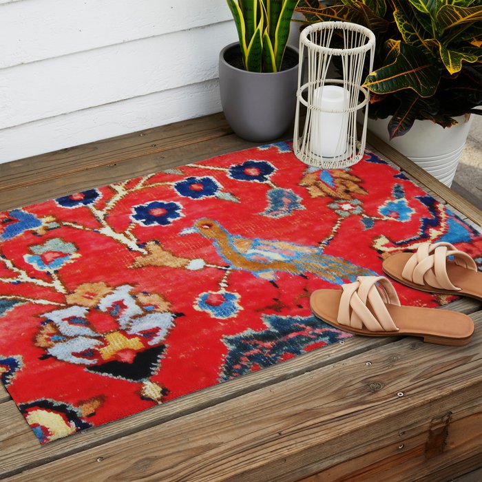 Antique Persian Tabriz Carpet Print With Bird Outdoor Rug Gallery Image 2