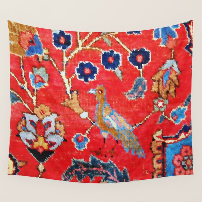 Antique Persian Tabriz Carpet Print With Bird Wall Tapestry Gallery Image 4