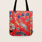 Antique Persian Tabriz Carpet Print With Bird Tote Bag Gallery Image 1