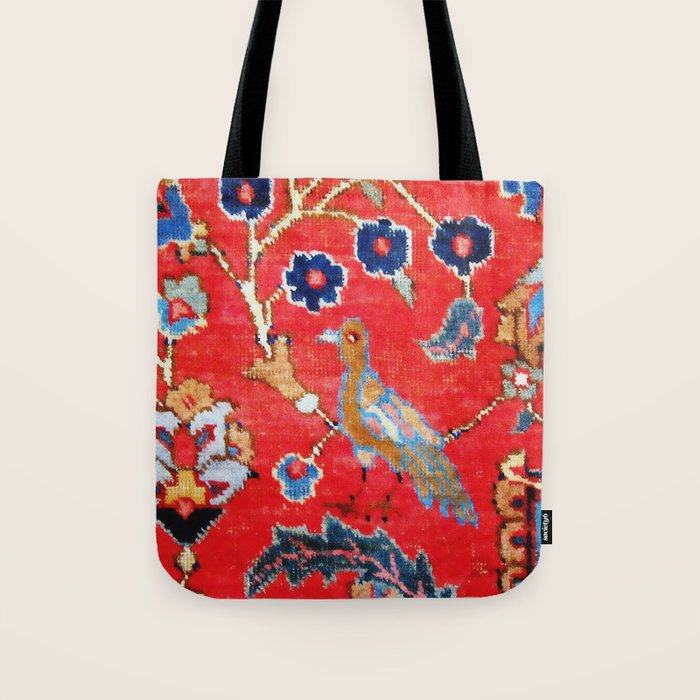 Antique Persian Tabriz Carpet Print With Bird Tote Bag Gallery Image 1