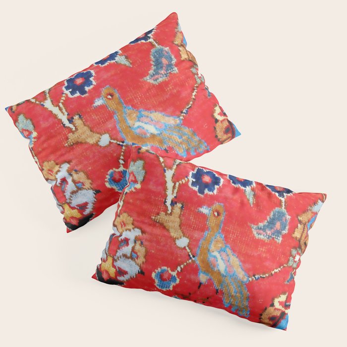 Antique Persian Tabriz Carpet Print With Bird Pillow Sham Gallery Image 3