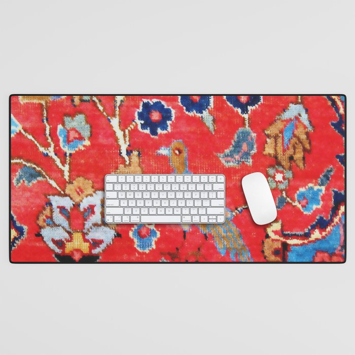 Antique Persian Tabriz Carpet Print With Bird Desk Mat Gallery Image 1