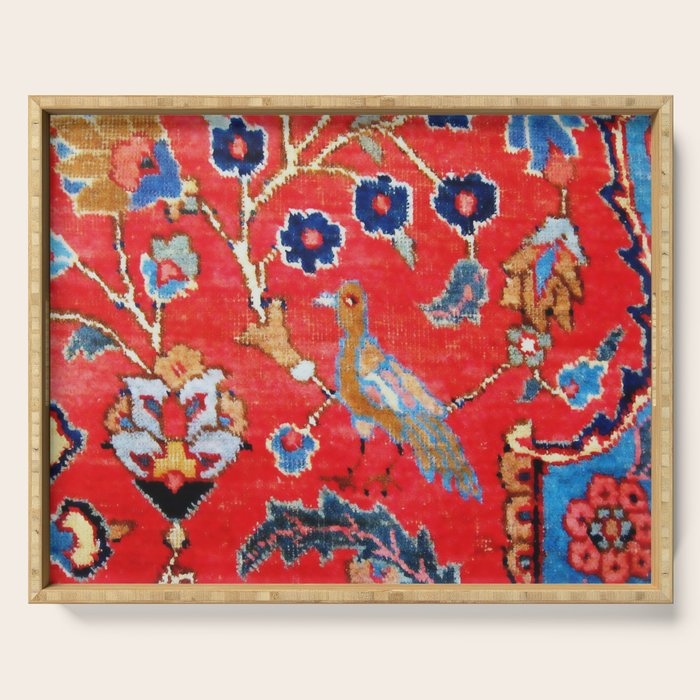 Antique Persian Tabriz Carpet Print With Bird Serving Tray Gallery Image 1
