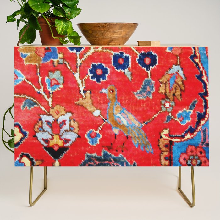 Antique Persian Tabriz Carpet Print With Bird Credenza Gallery Image 1