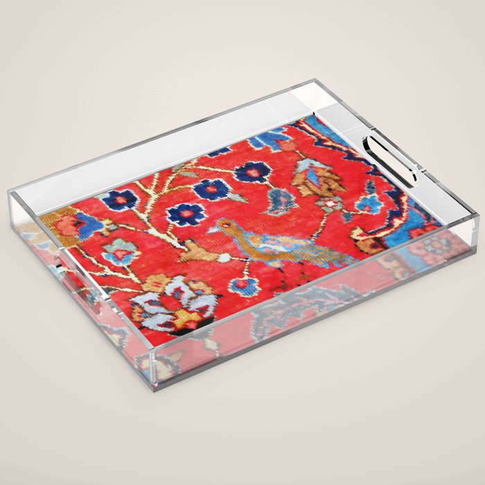 Antique Persian Tabriz Carpet Print With Bird Acrylic Tray Gallery Image 1