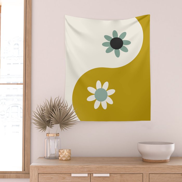 Yin Yang floral - earthy Wall Tapestry Gallery Image 2