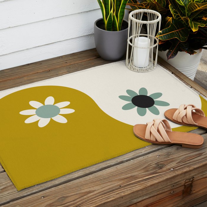 Yin Yang floral - earthy Outdoor Rug Gallery Image 2
