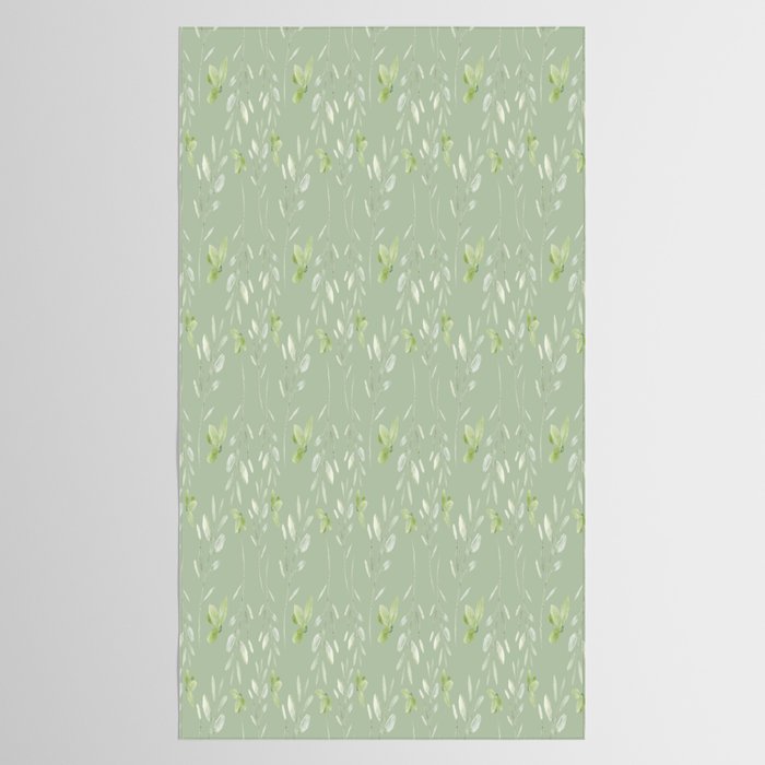 Mint green watercolor hand painted floral leaves Tablecloth Gallery Image 2